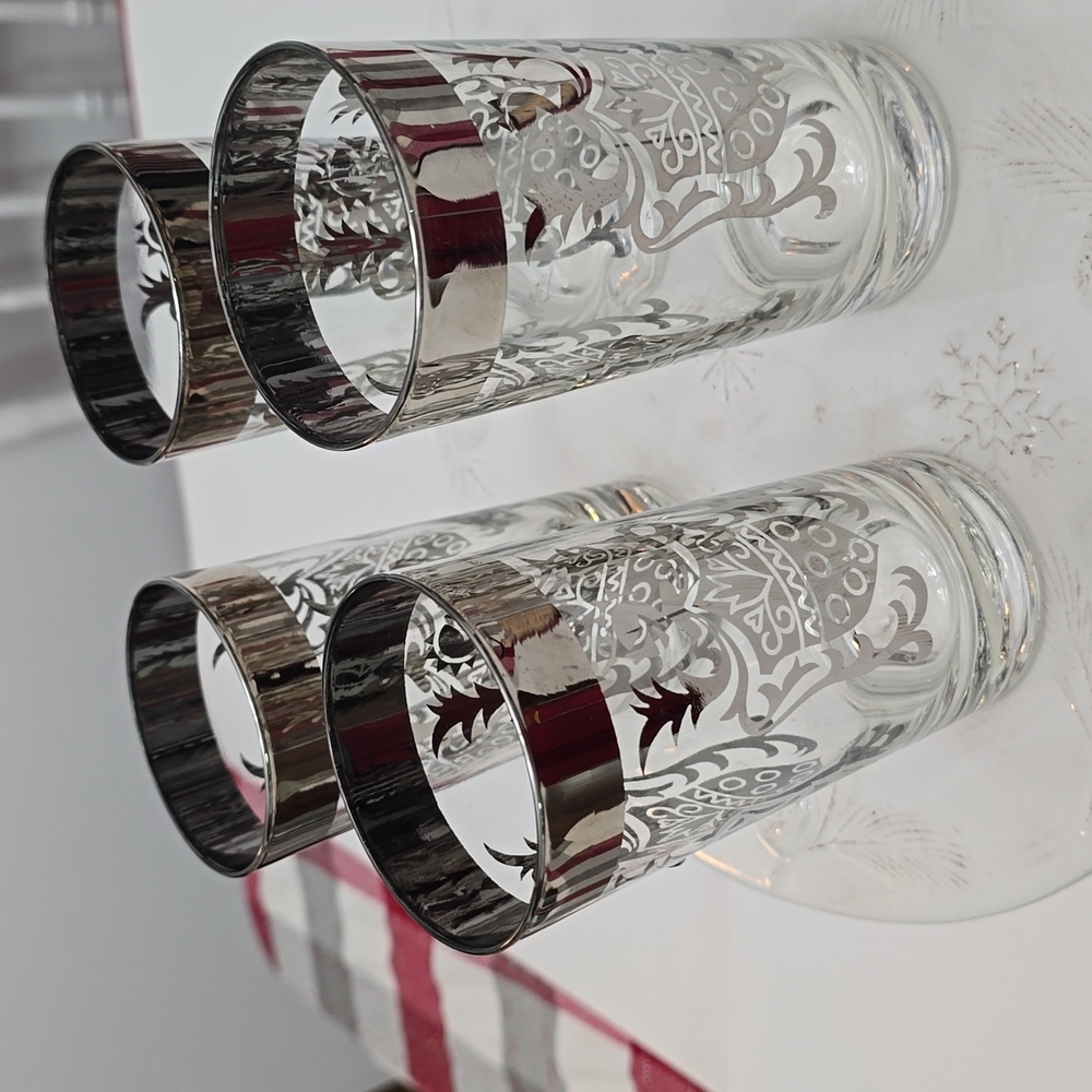 Vintage MCM Set Of 4 Kimiko Silver Knight Shield Highball Glasses Barware - Picture 4 of 16